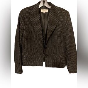Evan Picone Short Blazer Womens 10 Black Polka Dot Midi Lined Career Jacket